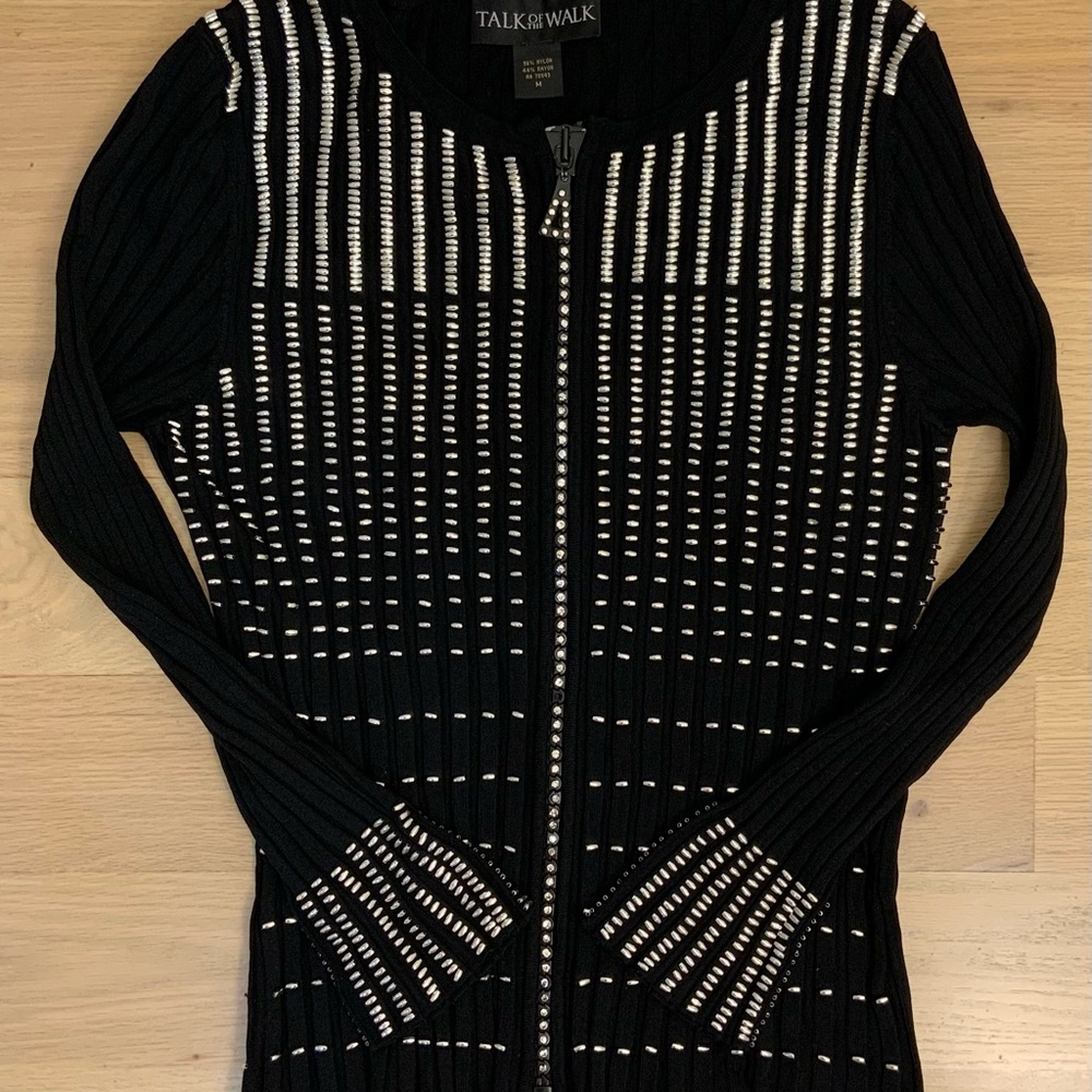 Talk of the Walk Black and White Striped Cardigan Women’s Size Medium